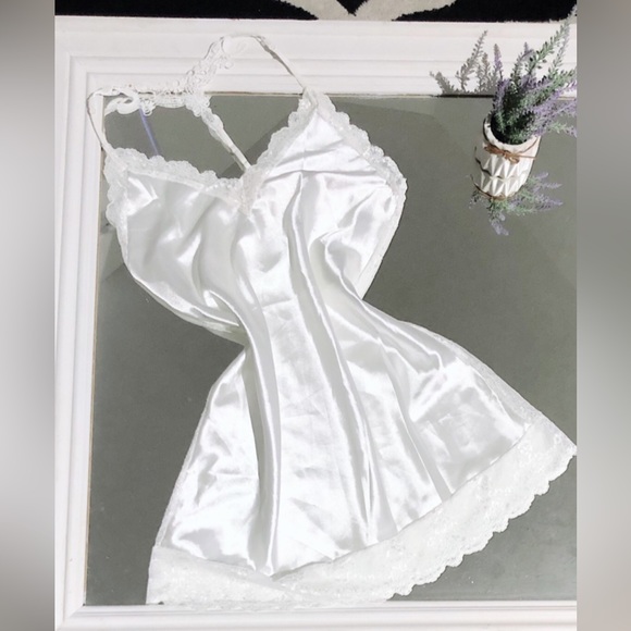 Other - Avid Love White Satin Lace Trimmed Slip Dress